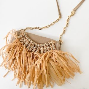 Tory Burch Small Bag w/Straw Fringe + Rhinestones